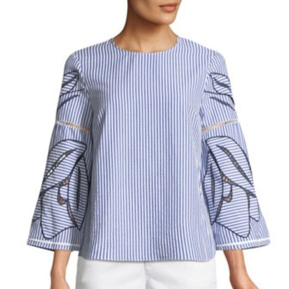 Tanya Taylor Blue White Blouse Top - Picture 2 of 11